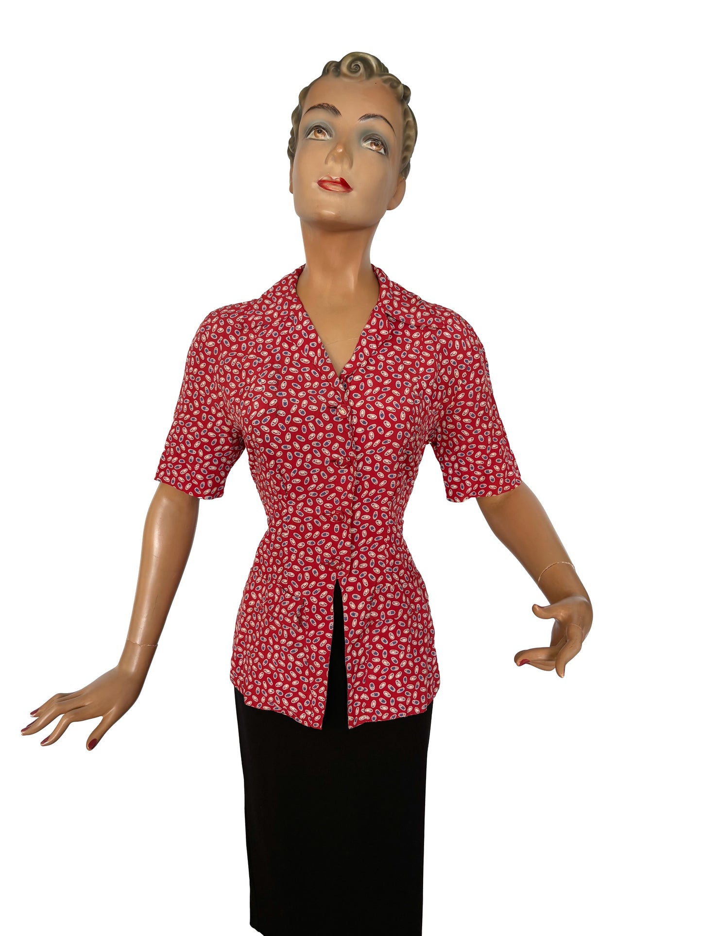 1940s Rayon Novelty Print Blouse | M/L
