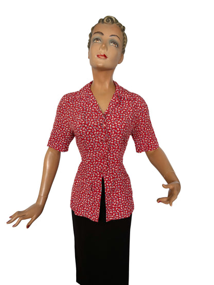 1940s Rayon Novelty Print Blouse | M/L