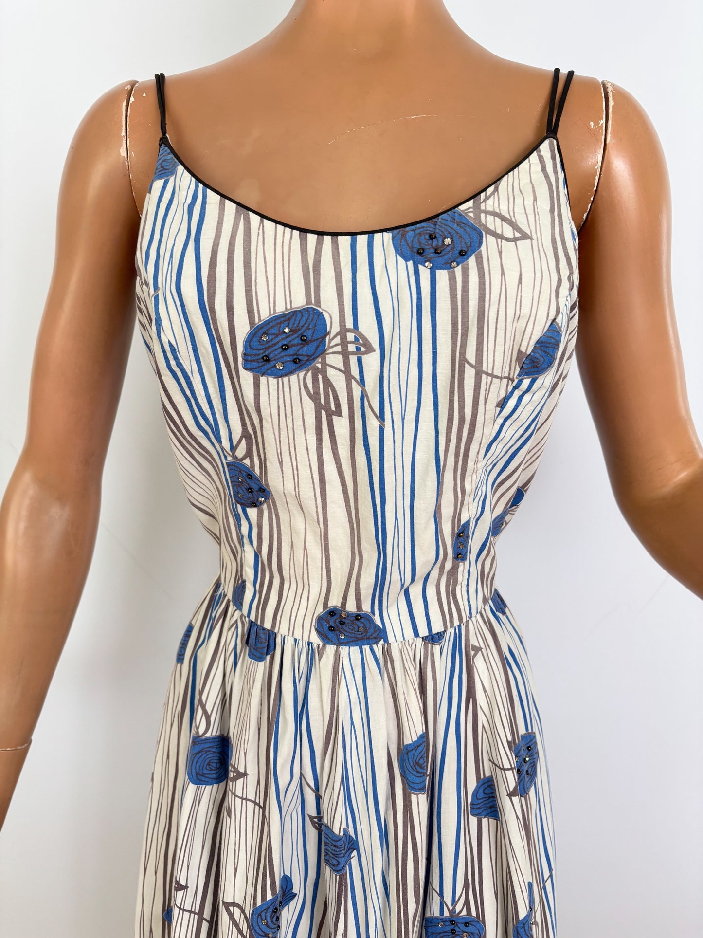 S/M | 1950s Jerry Gilden Cotton Rose Print Sundress