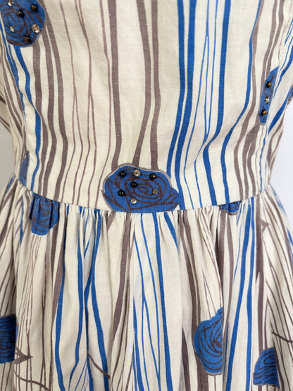 S/M | 1950s Jerry Gilden Cotton Rose Print Sundress