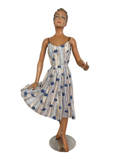 S/M | 1950s Jerry Gilden Cotton Rose Print Sundress