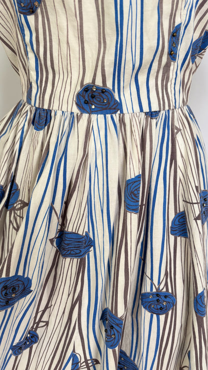 S/M | 1950s Jerry Gilden Cotton Rose Print Sundress