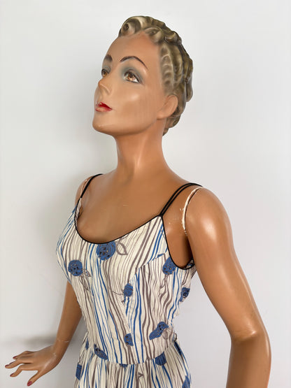 S/M | 1950s Jerry Gilden Cotton Rose Print Sundress