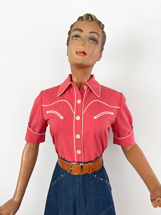 Lorraine 1940s Western Blouse Flamingo Pink