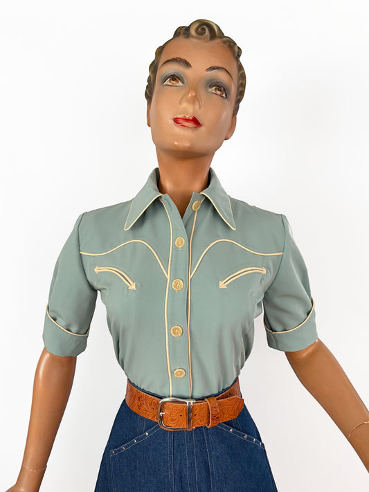 Lorraine 1940s Western Blouse Sea Green