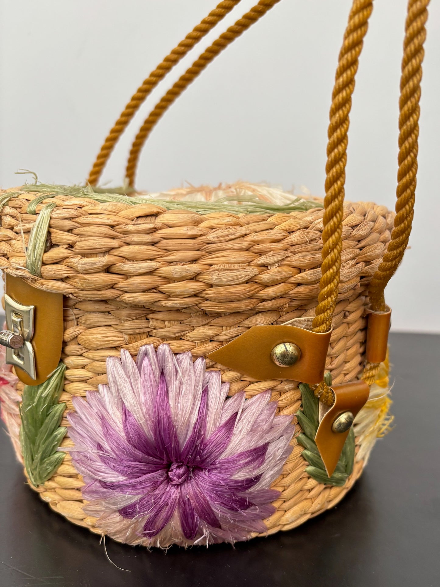 1950s/60s Floral Raffia Basket Purse