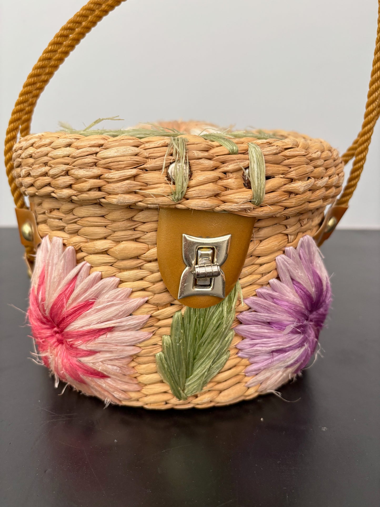 1950s/60s Floral Raffia Basket Purse