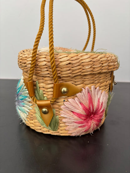 1950s/60s Floral Raffia Basket Purse