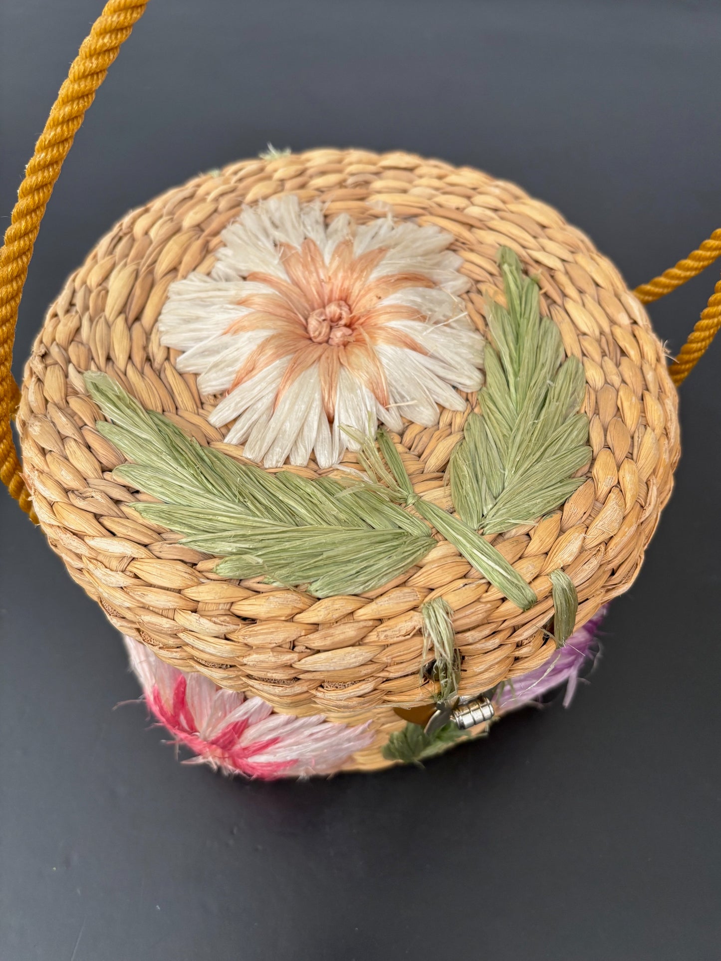 1950s/60s Floral Raffia Basket Purse