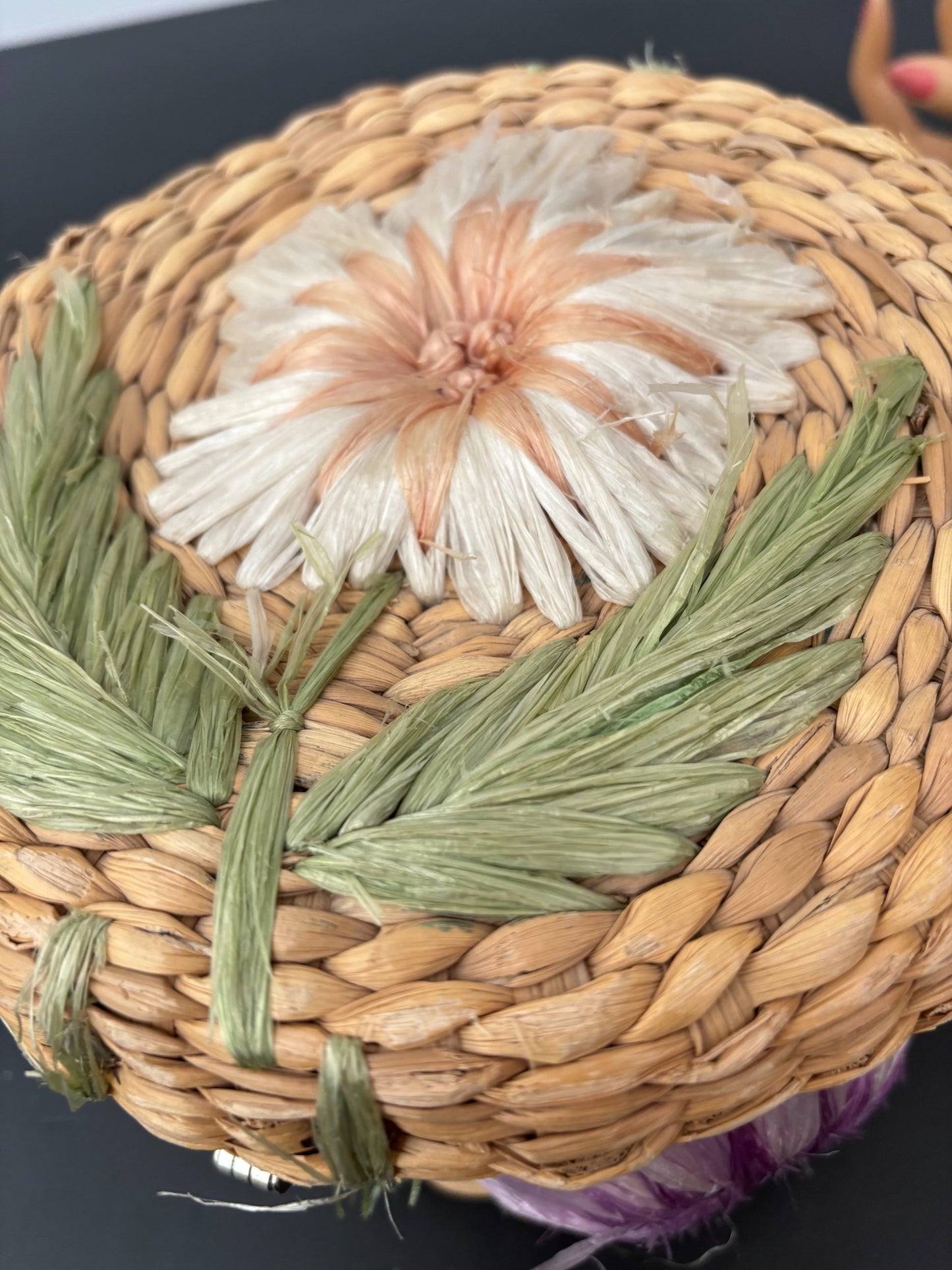 1950s/60s Floral Raffia Basket Purse