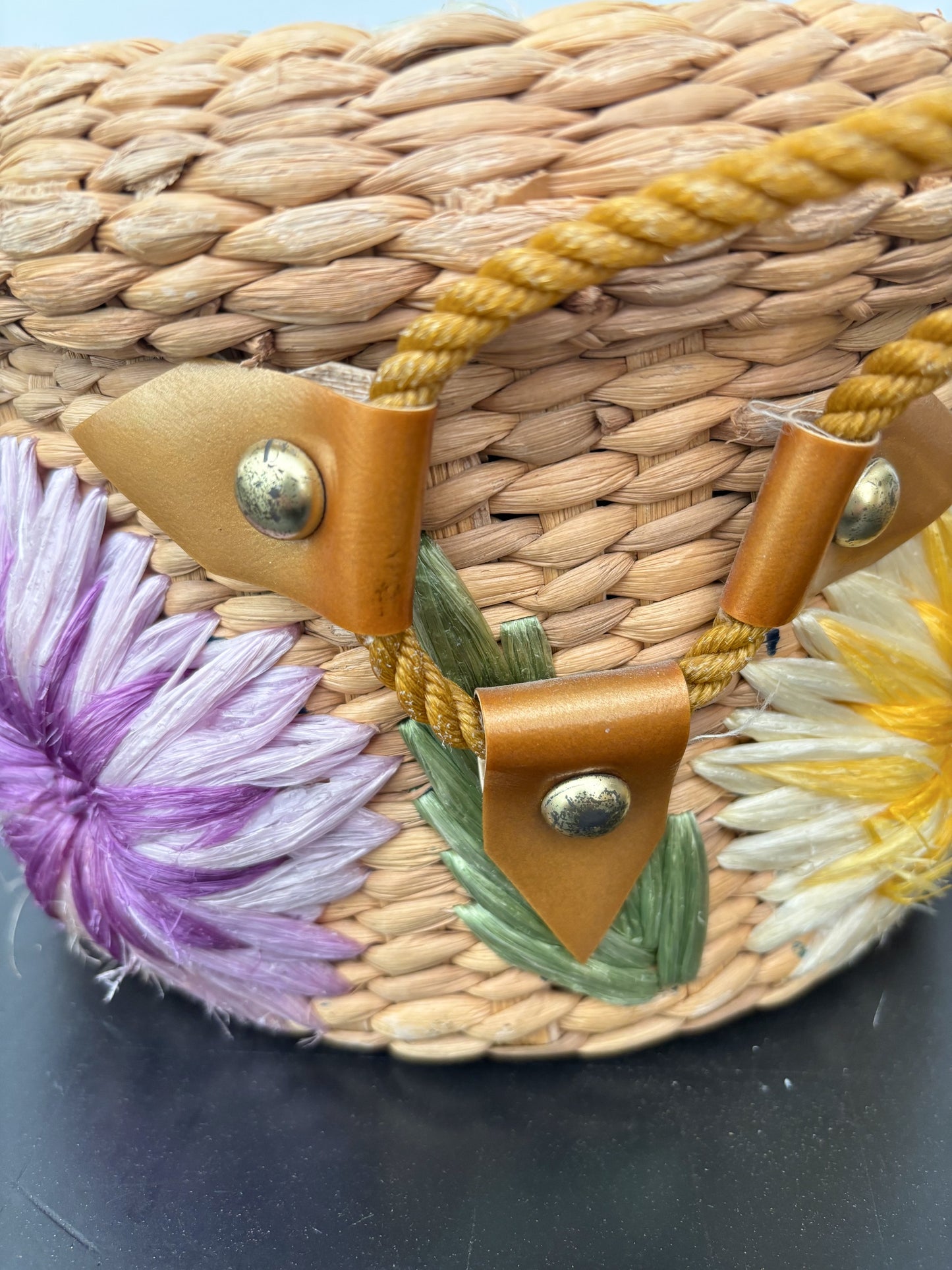 1950s/60s Floral Raffia Basket Purse