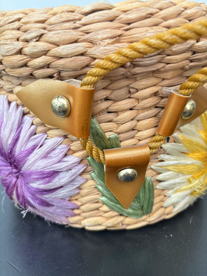 1950s/60s Floral Raffia Basket Purse