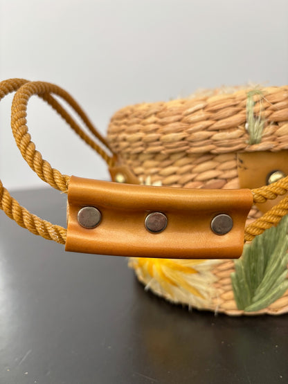 1950s/60s Floral Raffia Basket Purse