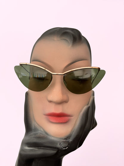 1950s Samco Gold Metal Wide Cat Eye Sunglasses
