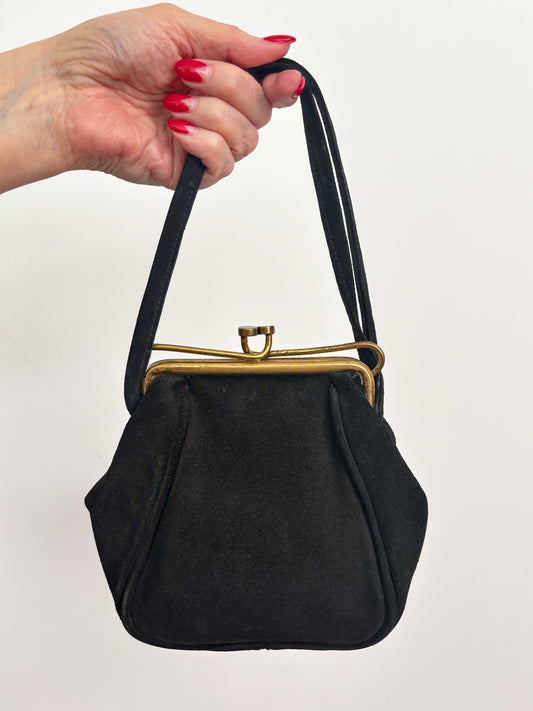 1940s/50s Black Suede Handbag