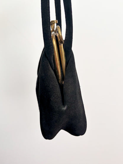 1940s/50s Black Suede Handbag