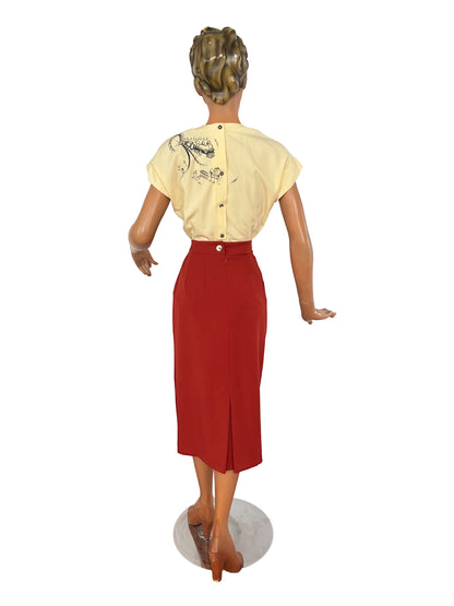 Hand-Painted 1940s Style Blouse With Western Train Illustration | M