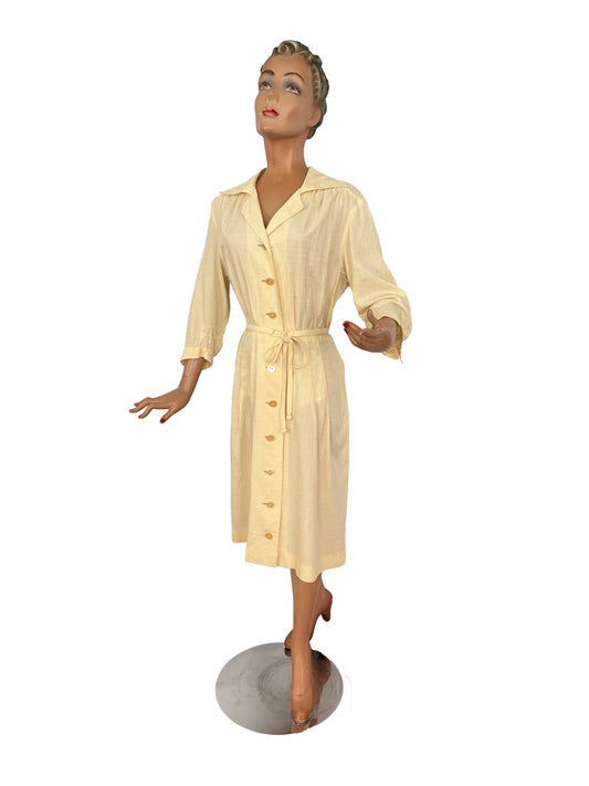 1950s Structured Cream Cotton Shirt Dress | XL