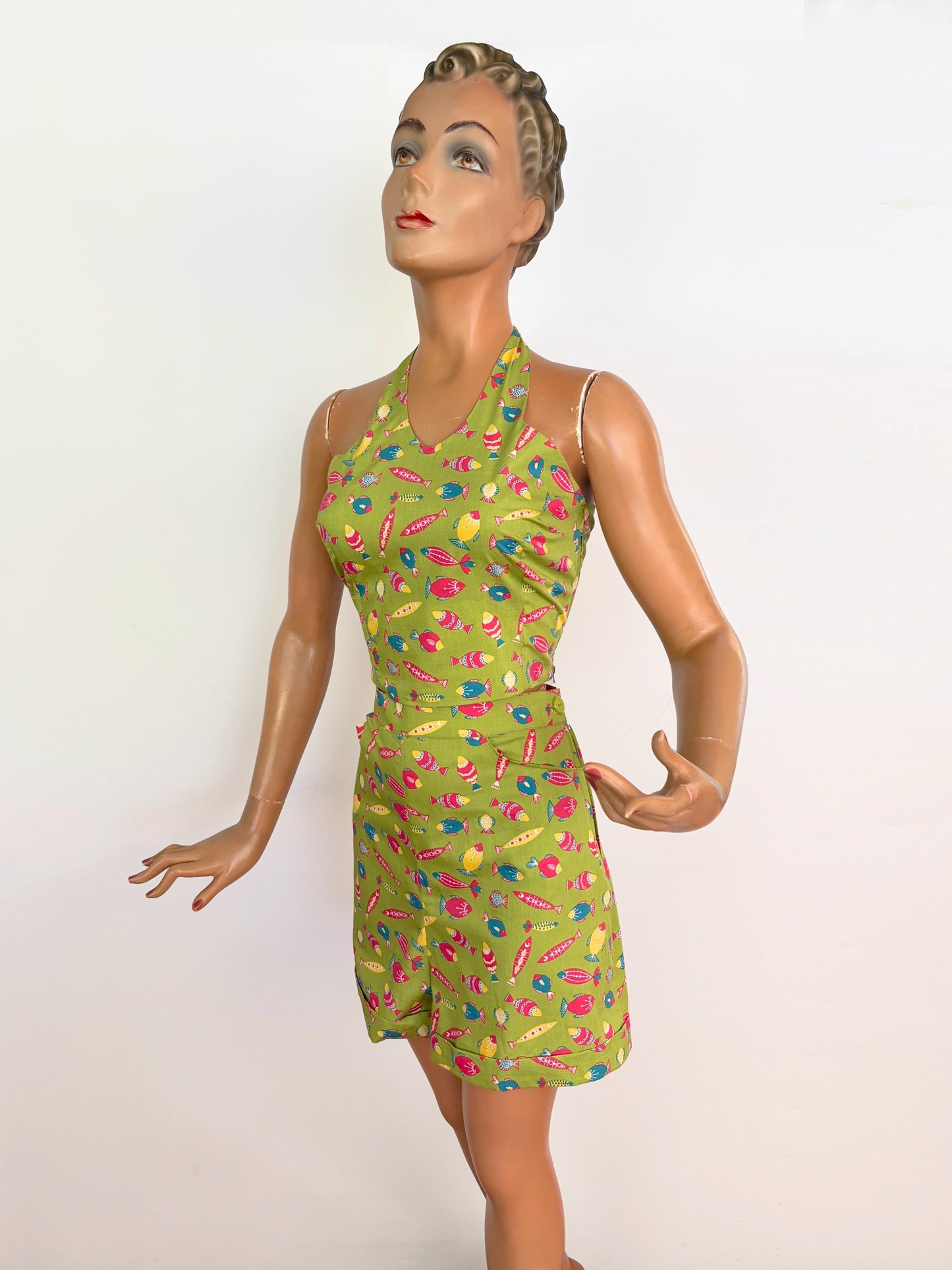 S or M/L | 1950s Style Fish Novelty Print Halter Top
