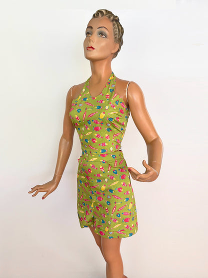 S or M/L | 1950s Style Fish Novelty Print Halter Top