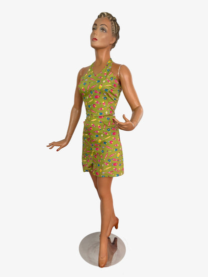 S | 1950s Style Lime Green Fish Print High Waisted Shorts