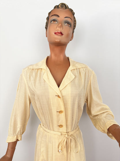 1950s Structured Cream Cotton Shirt Dress | XL