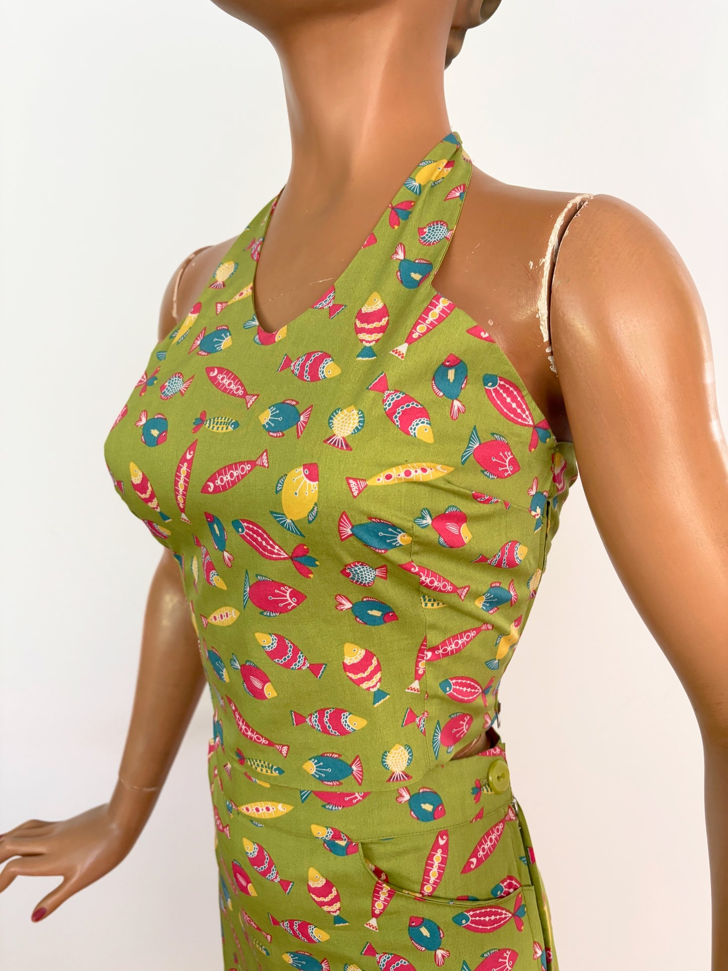 S or M/L | 1950s Style Fish Novelty Print Halter Top