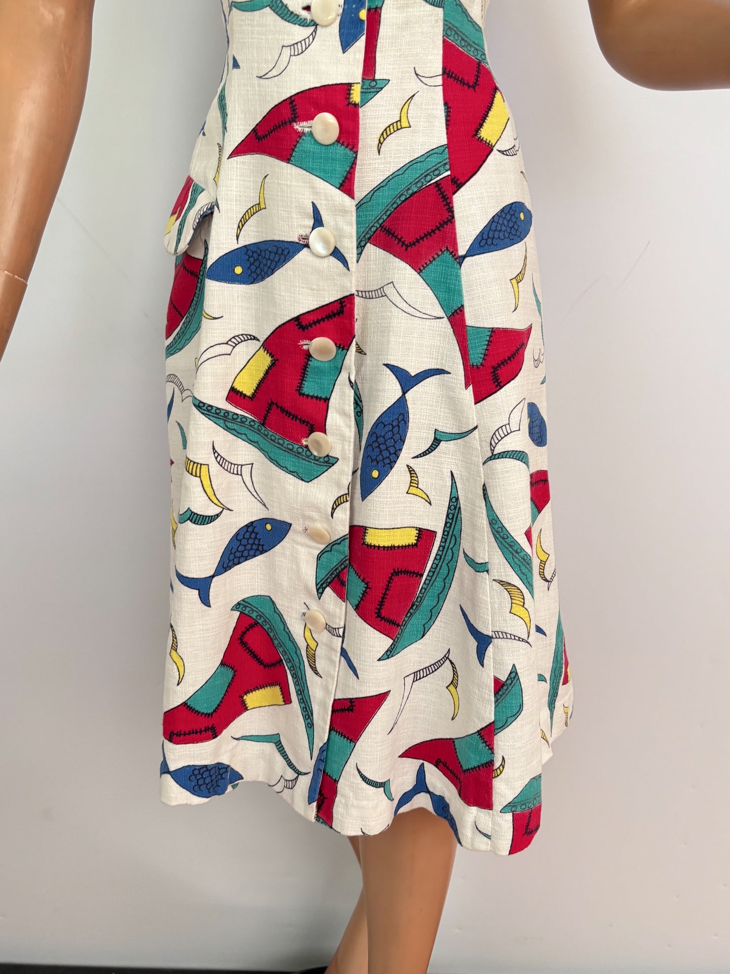 S | 1950s Nautical Novelty Print Dress