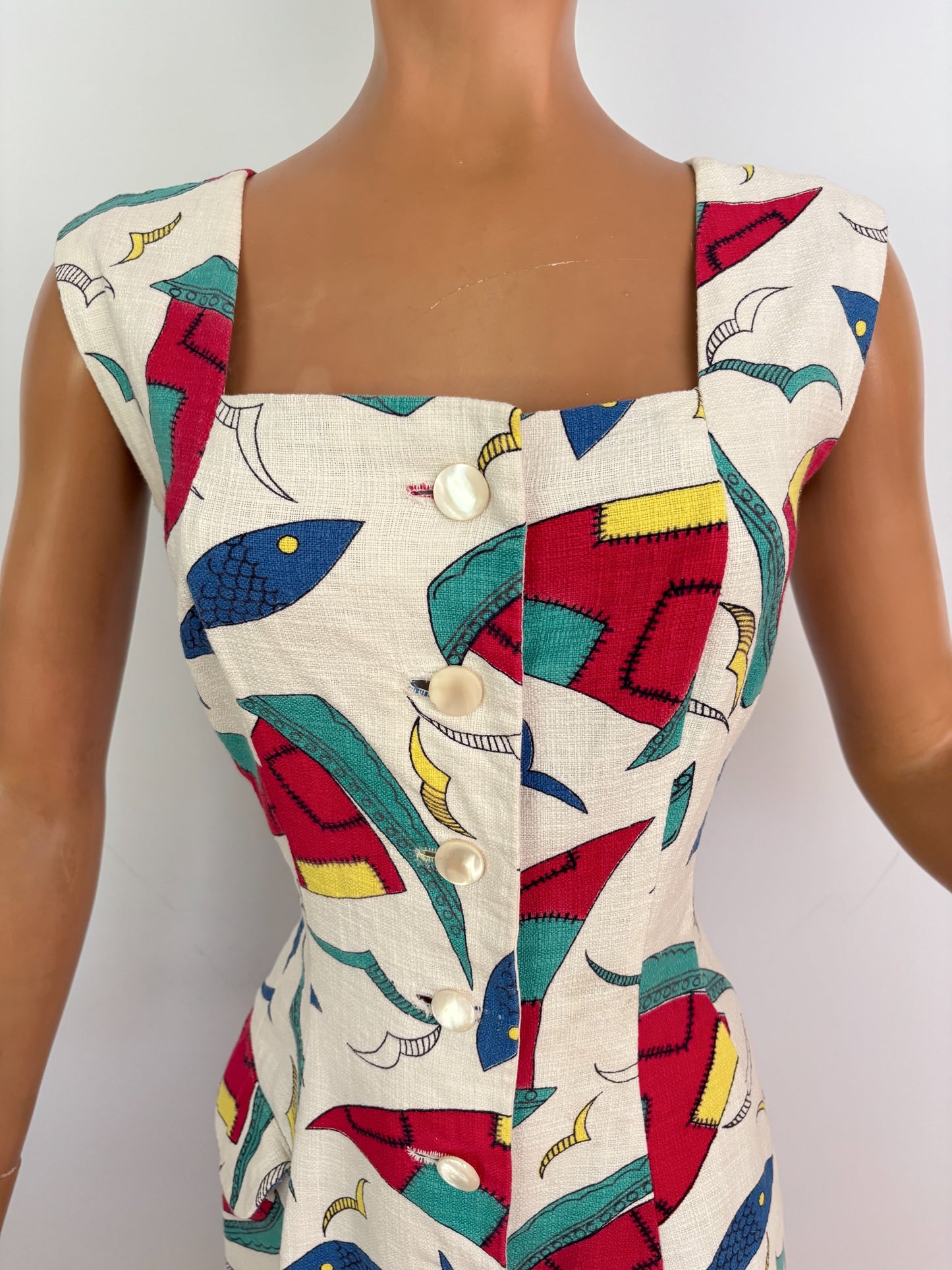 S | 1950s Nautical Novelty Print Dress