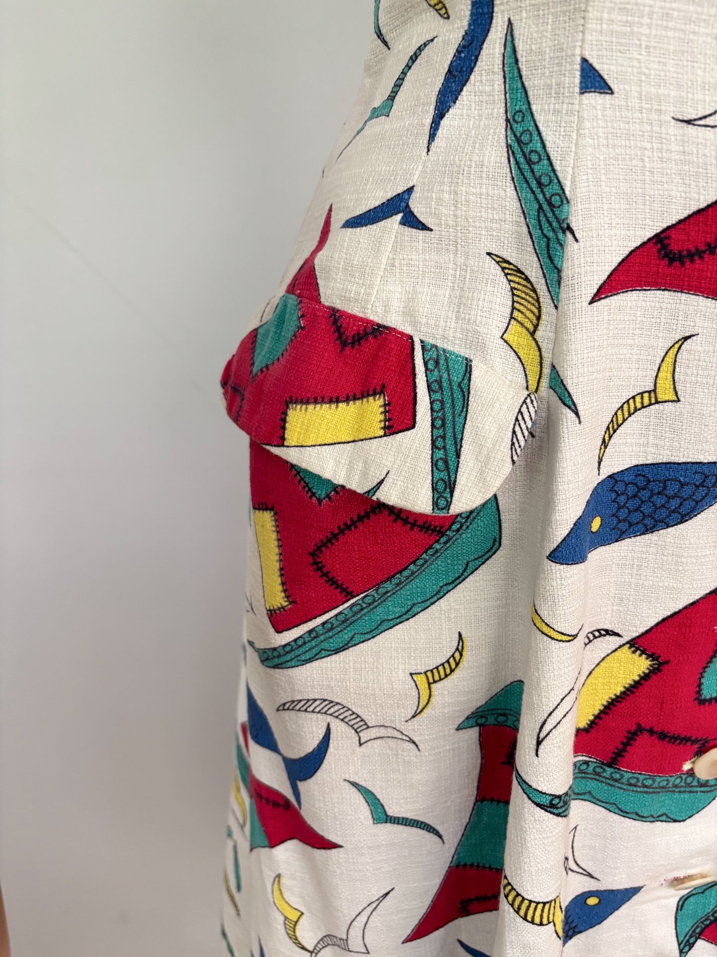S | 1950s Nautical Novelty Print Dress