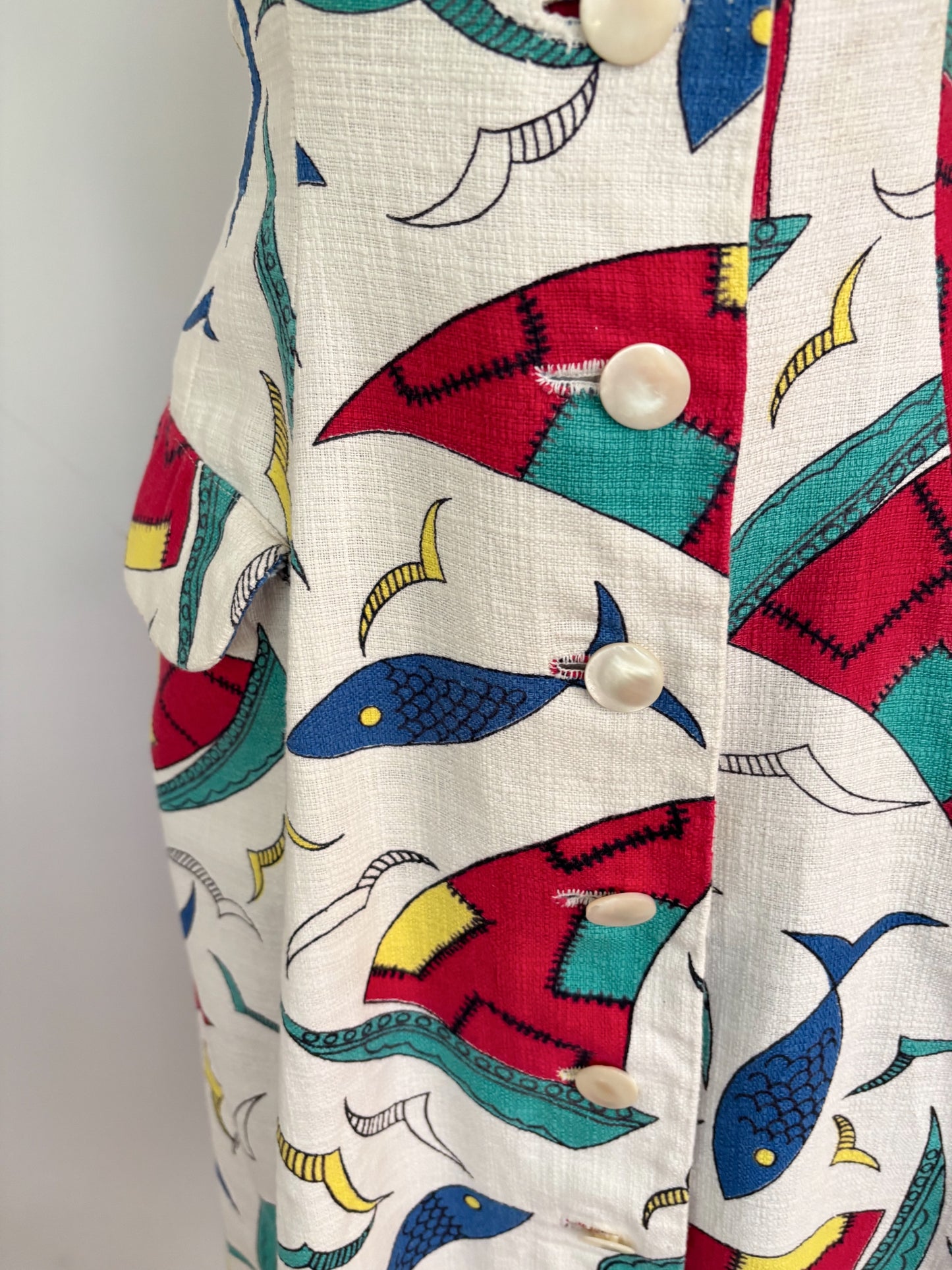 S | 1950s Nautical Novelty Print Dress