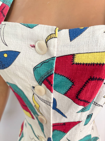 S | 1950s Nautical Novelty Print Dress