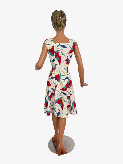 S | 1950s Nautical Novelty Print Dress