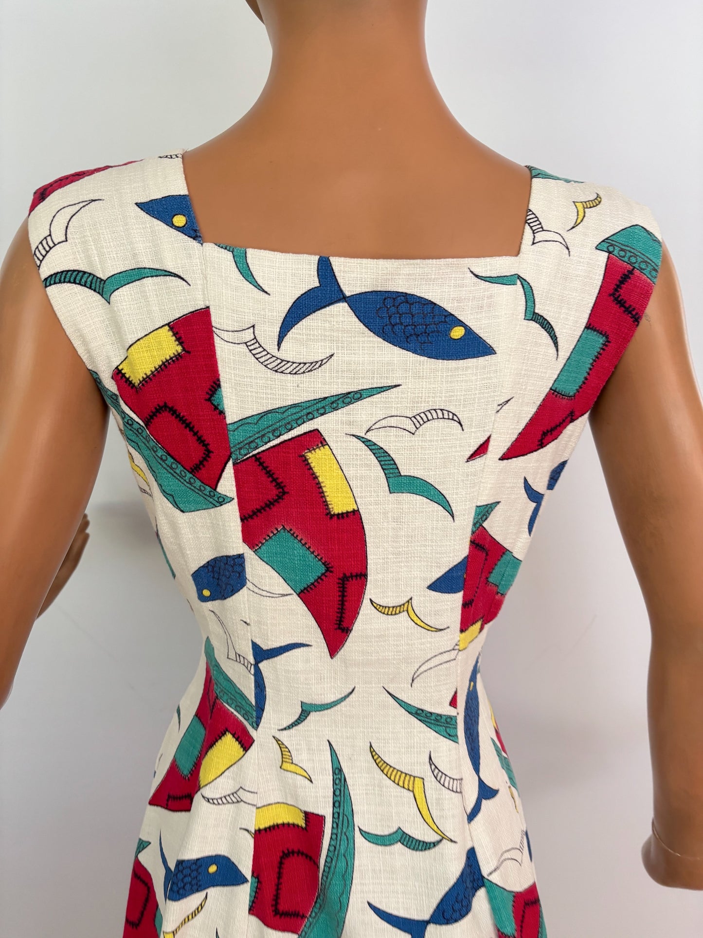 S | 1950s Nautical Novelty Print Dress