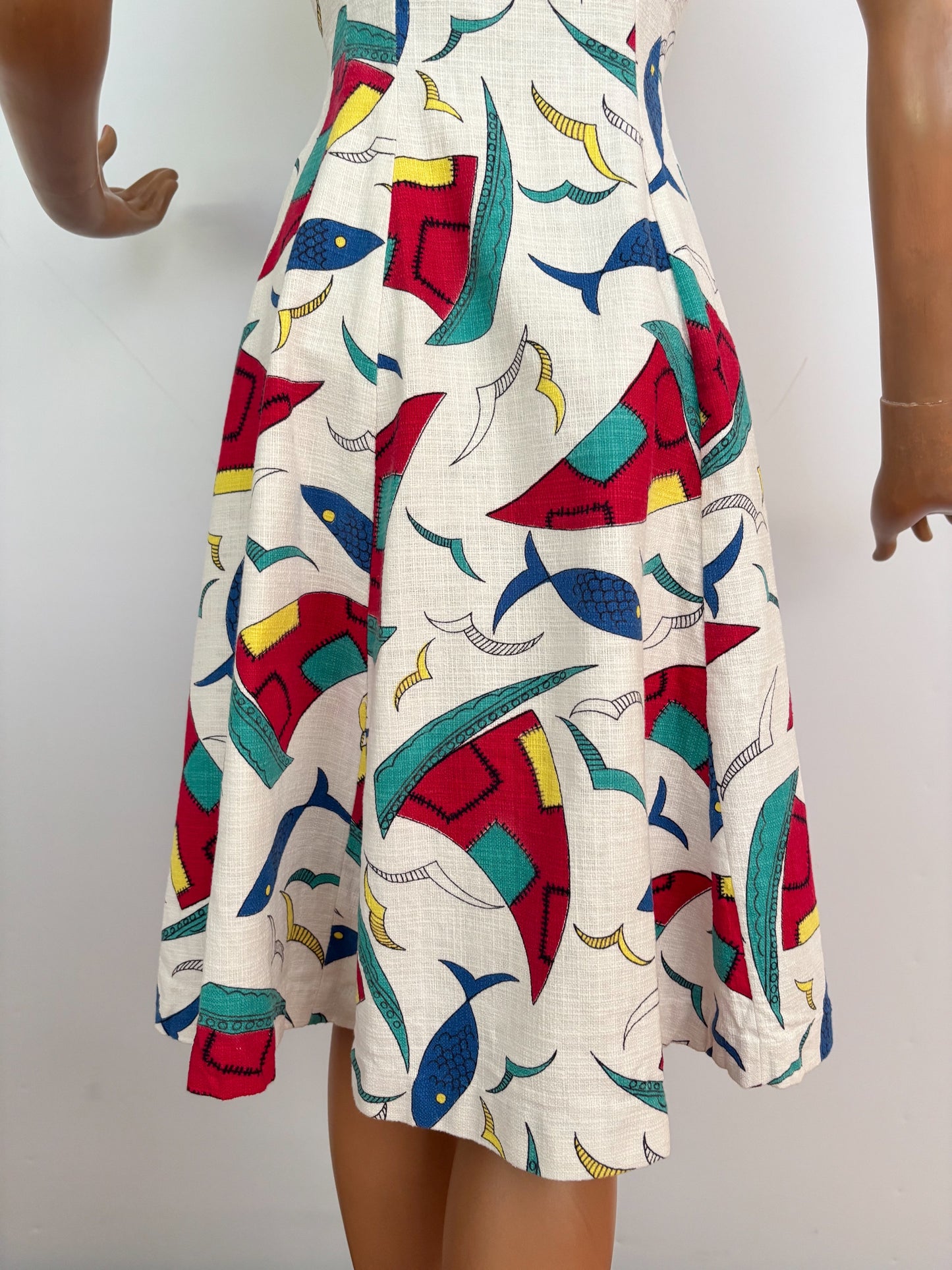 S | 1950s Nautical Novelty Print Dress