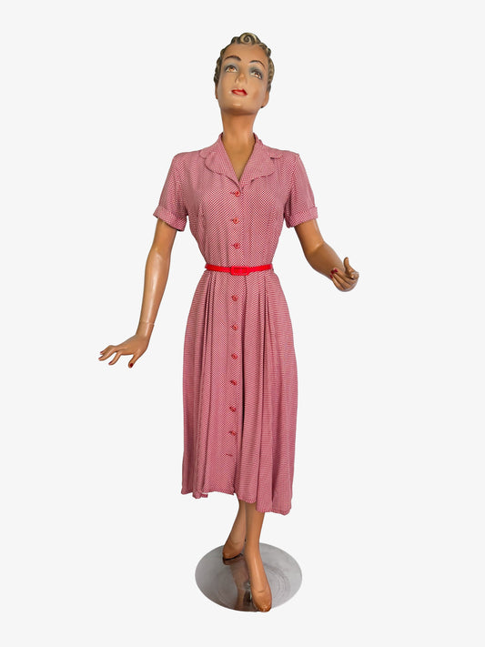1950s St. Michael Red Gingham Cotton Day Dress | S/M