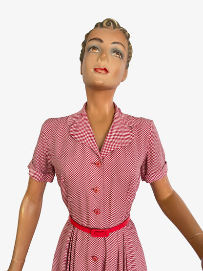 S/M | 1950s St. Michael Red Gingham Cotton Day Dress