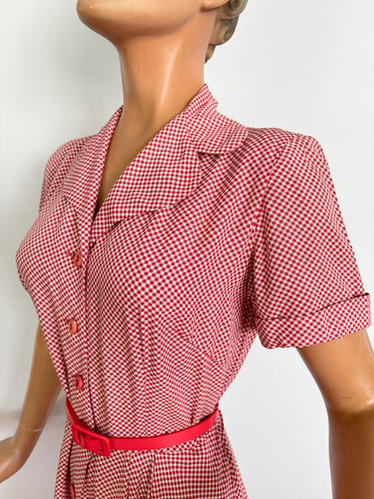 S/M | 1950s St. Michael Red Gingham Cotton Day Dress