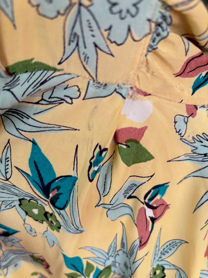 S/M | 1940s Yellow Silk Rayon Floral Dress