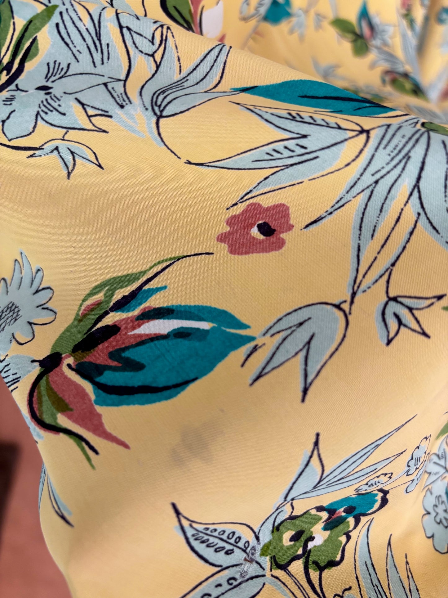 S/M | 1940s Yellow Silk Rayon Floral Dress