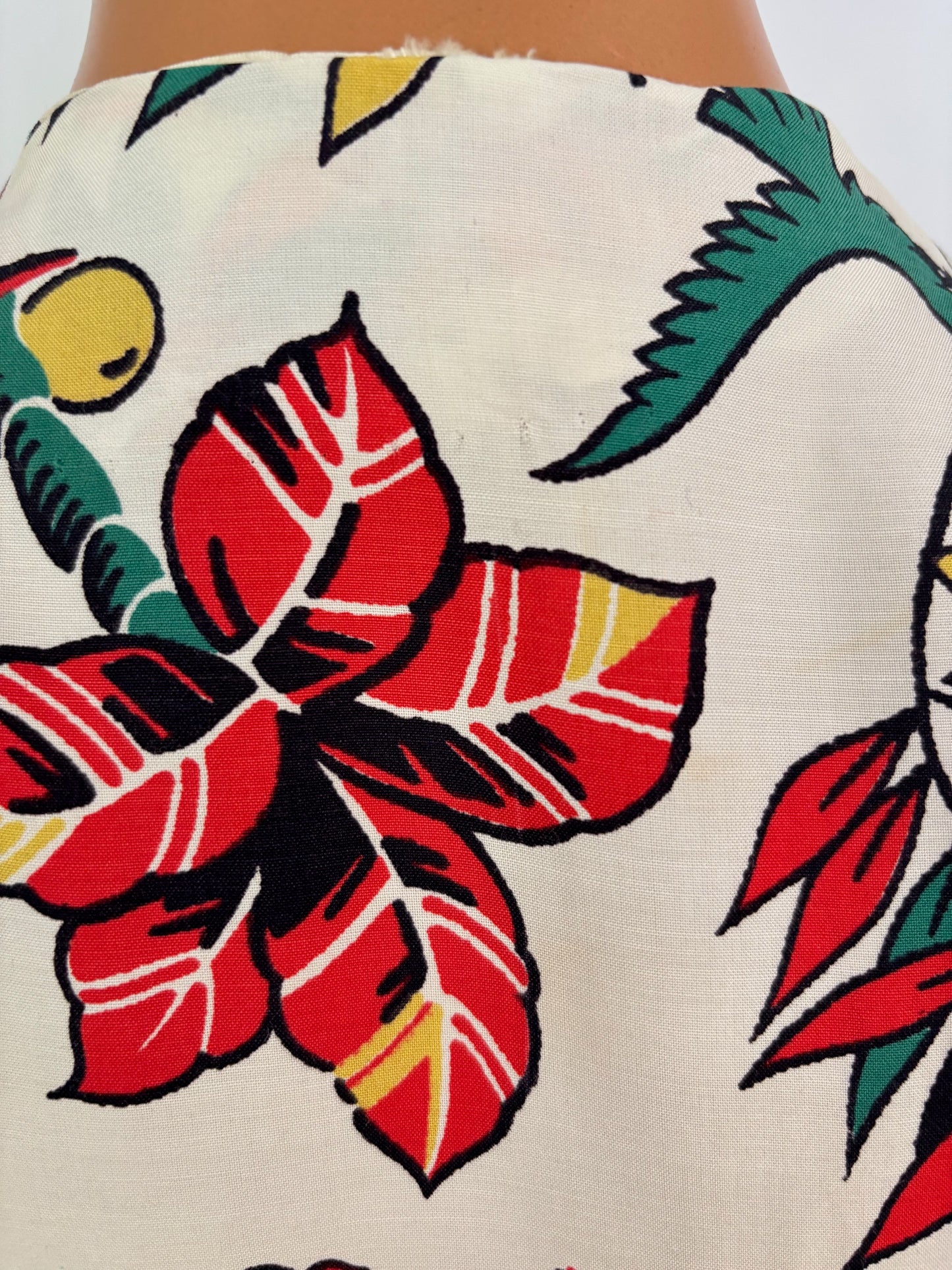 M | 1940s Rayon Tropical Novelty Print Dress