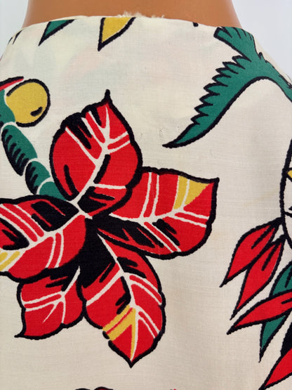 M | 1940s Rayon Tropical Novelty Print Dress