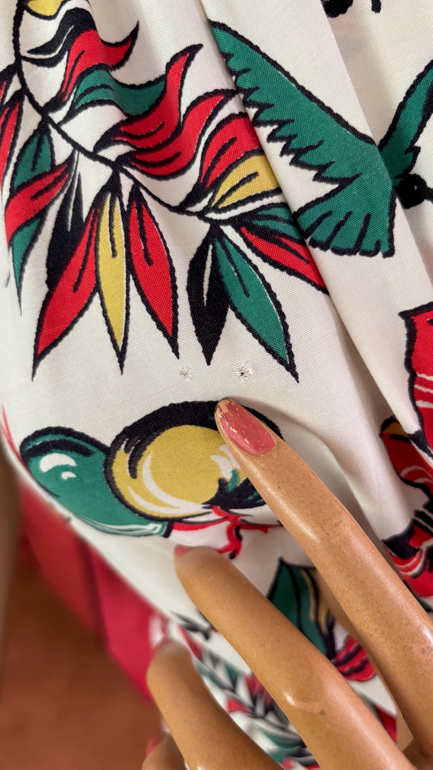 M | 1940s Rayon Tropical Novelty Print Dress