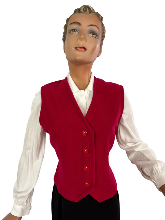 1950s 1960s Red Wool Felt Waistcoat | M