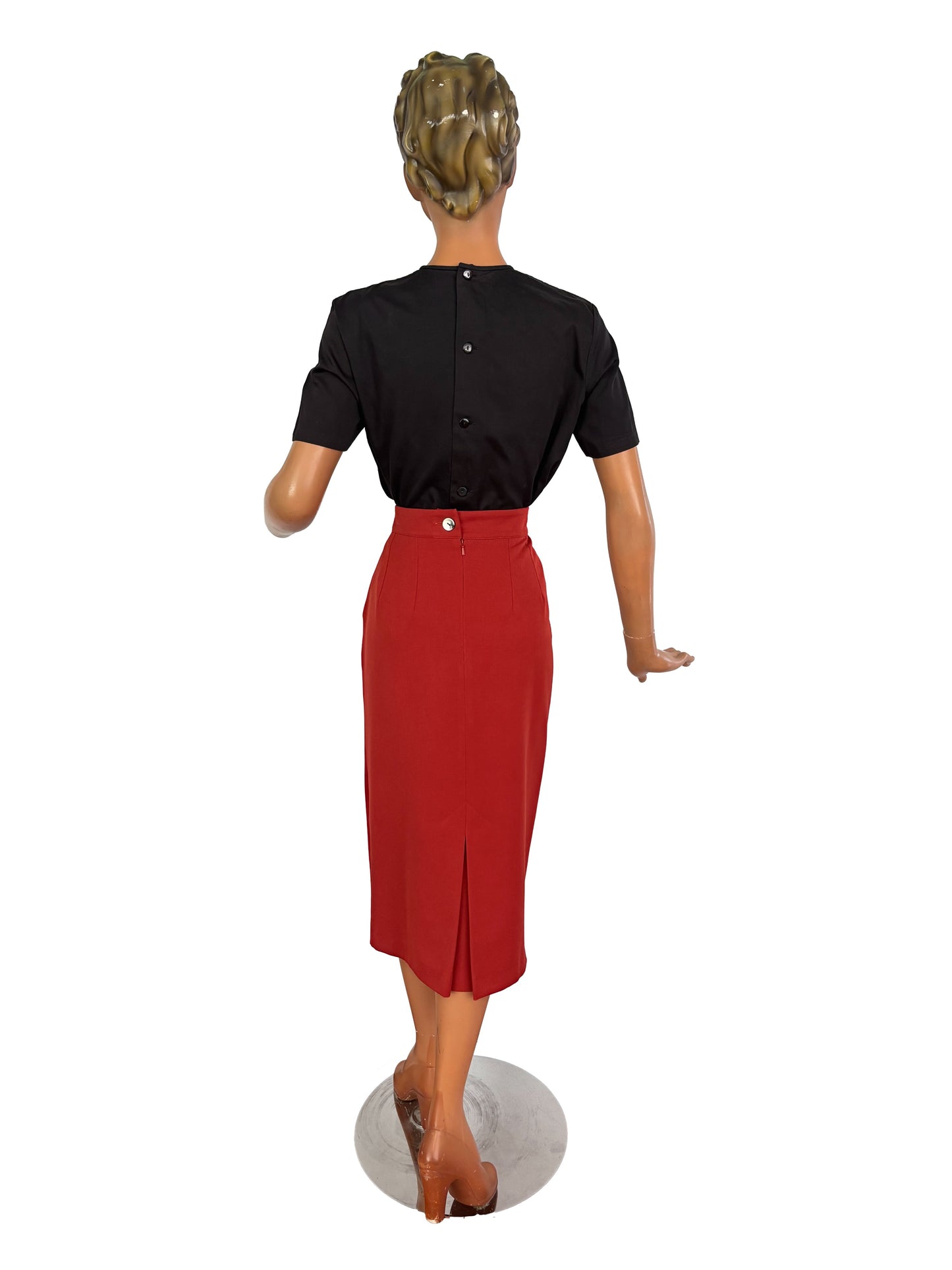 1950s Black Glossy Cotton Blouse With Openwork Front Panel | M