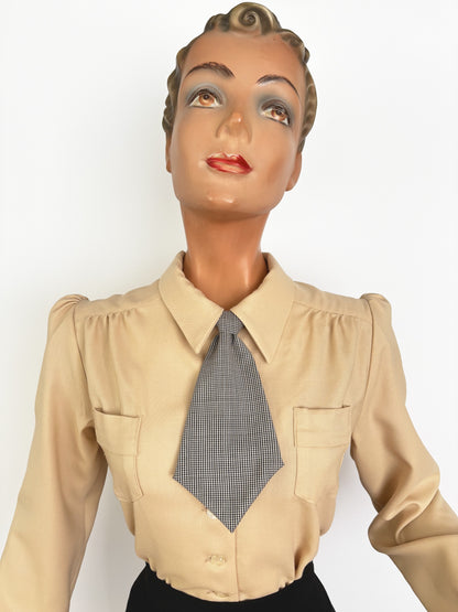 1930s/1940s Style Necktie - Plaid and Embroidered