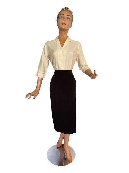 1950s Off White Silk Blouse | L