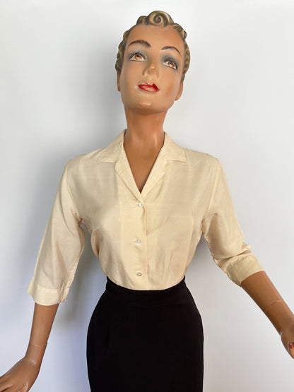 1950s Off White Silk Blouse | L