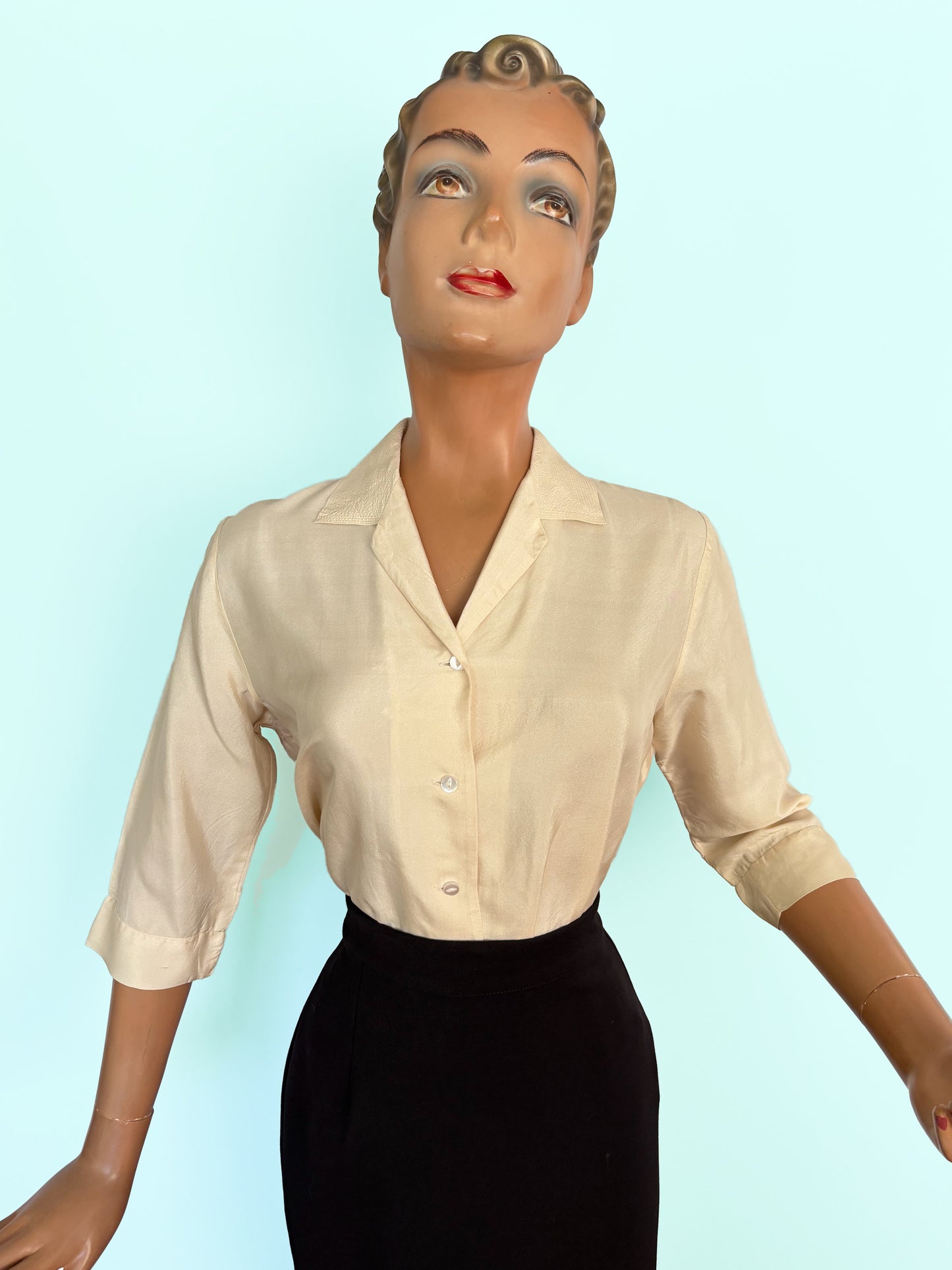 1950s Off White Silk Blouse | L