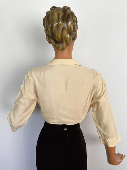 1950s Off White Silk Blouse | L